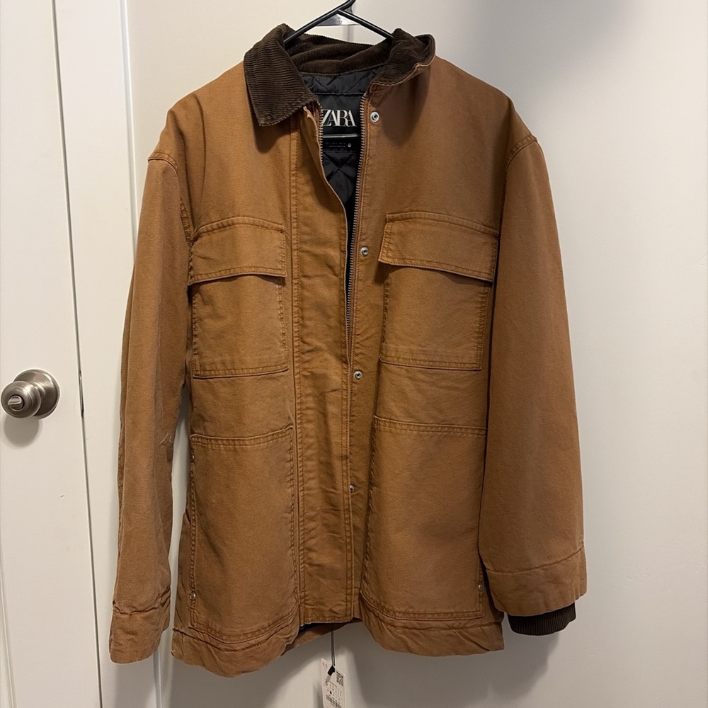 Zara Tan Military Jacket with Corduroy Collar